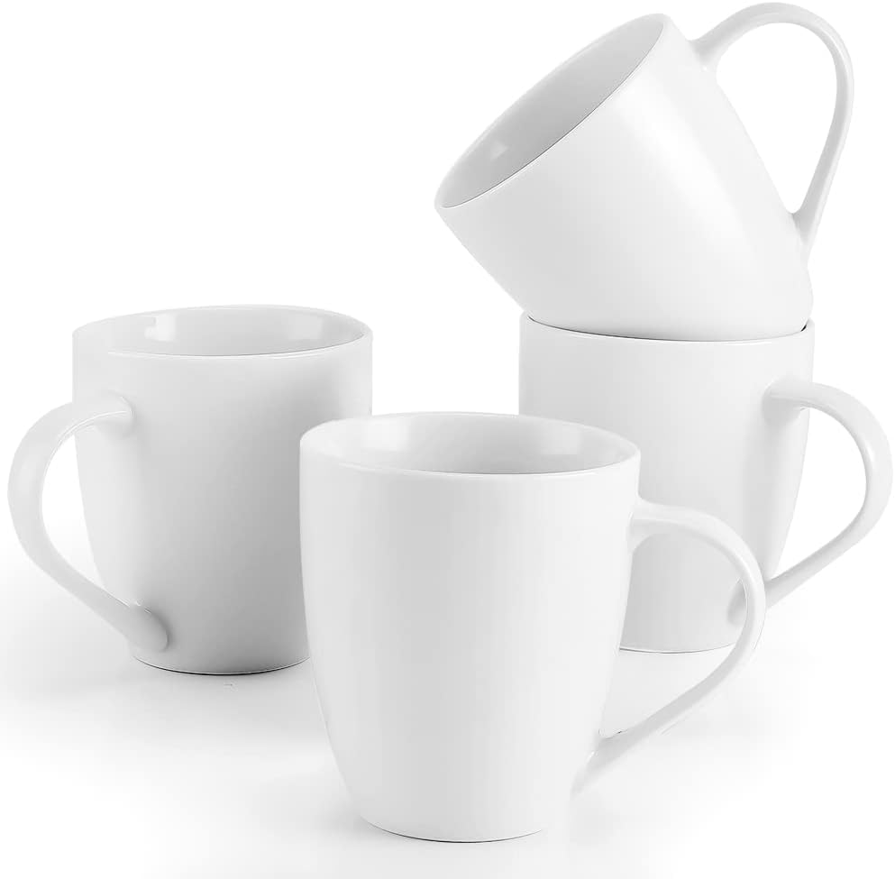 White Coffee Mugs Set of 4, 16 Ounce Mug with Handles, Ceramic Coffee Cups, Porcelain Mugs Sets, Large Coffee Mugs for Coffee, Tea, Hot Cocoa, Milk, Microwave and Dishwasher Safe