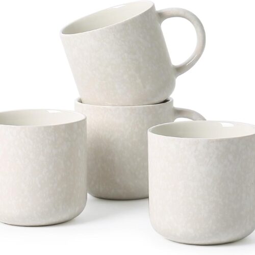 12 OZ Coffee Mugs Set of 4, Modern Ceramic Coffee Mugs Set with handle for Tea/Latte/Cappuccino/Milk/Cocoa.White.