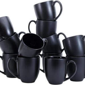 12-pack Matte Black Ceramic Coffee Mug, 16 ounces, Microwave-Safe, Stoneware, Commercial-grade