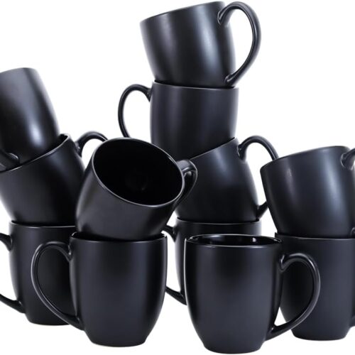 12-pack Matte Black Ceramic Coffee Mug, 16 ounces, Microwave-Safe, Stoneware, Commercial-grade