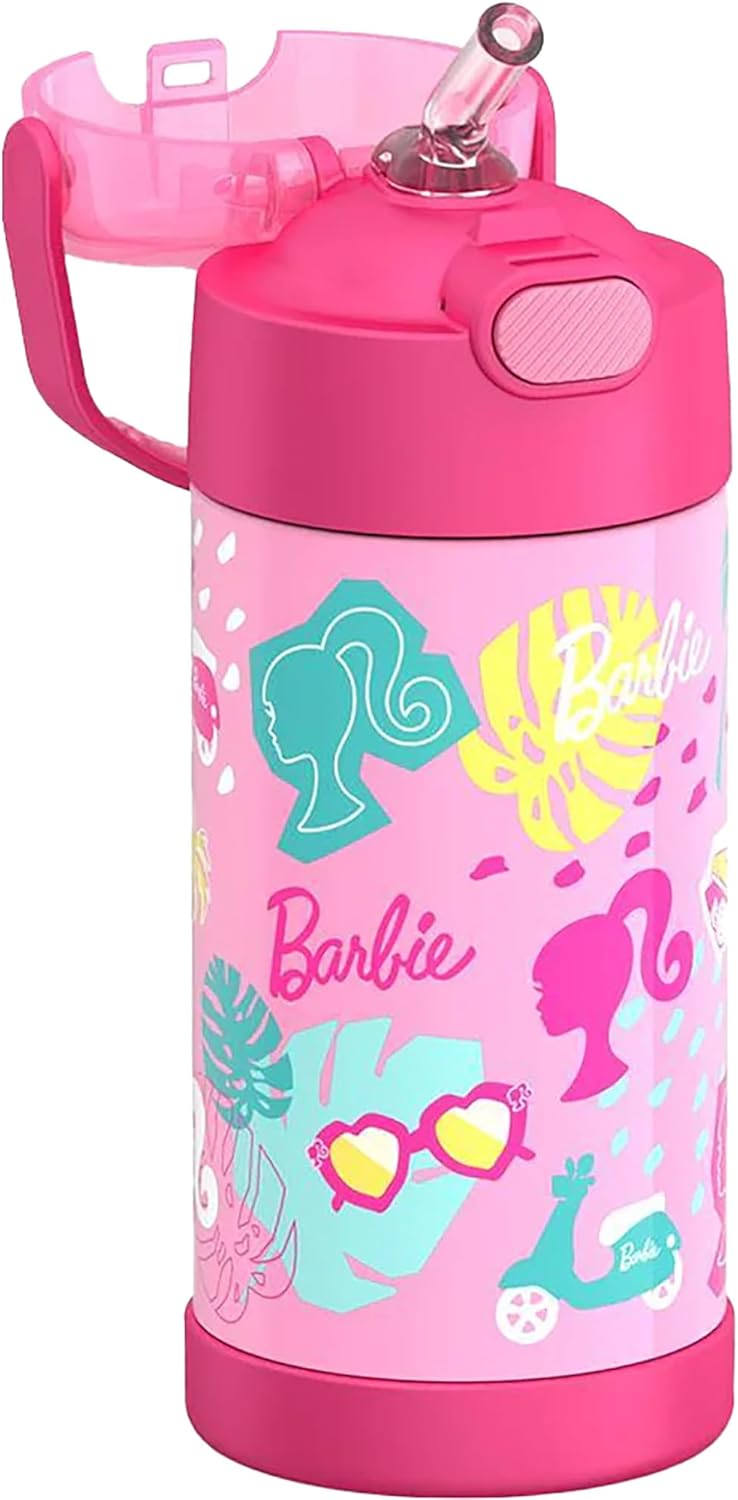 Water Bottle with Straw - 12 Ounce - Kids Stainless Steel Vacuum Insulated Water Bottle with Lid, Barbie - Image 2