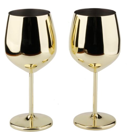 Stainless Steel Wine Glass 18oz – Set of 2 Gold – 3.6″ D x 8.3″ H (851029)
