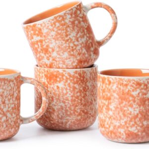 12 OZ Coffee Mugs Set of 4, Ceramic Coffee Mugs,Modern Coffee Mugs Set with handle for Tea/Latte/Cappuccino/Milk/Cocoa. (Orange, 4 Count（Pack of 1)