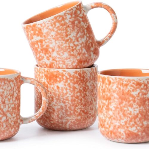 12 OZ Coffee Mugs Set of 4, Ceramic Coffee Mugs,Modern Coffee Mugs Set with handle for Tea/Latte/Cappuccino/Milk/Cocoa. (Orange, 4 Count（Pack of 1)