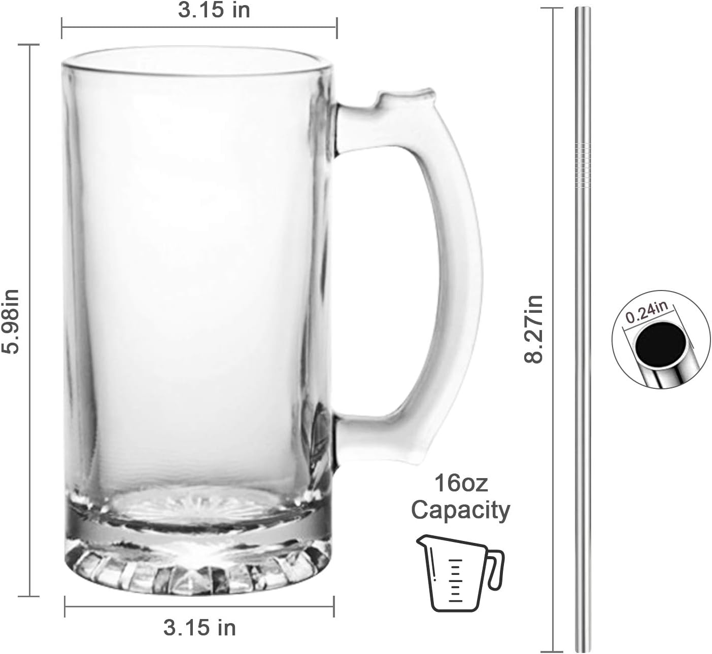 Beer Mugs Set,Glass Mugs With Handle 16oz,Large Beer Glasses For Freezer,Beer Cups Drinking Glasses 500ml,Pub Drinking Mugs Stein Water Cups For Bar,Alcohol,Beverages Set of 8 KTZB02… - Image 2