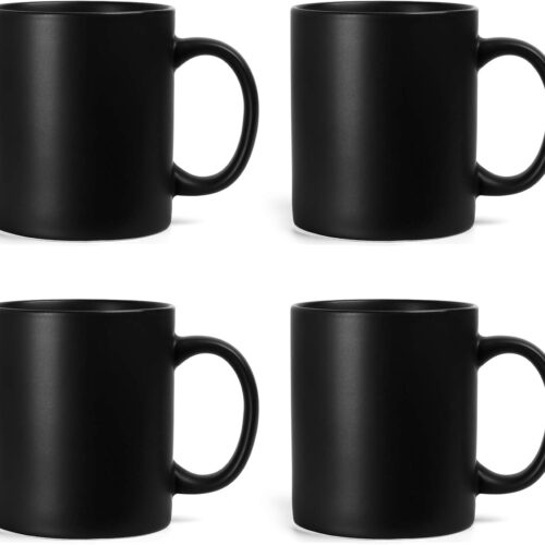 11 OZ Classic Coffee Mugs Set of 4, Family Ceramic Cup for Coffee, Tea, Cocoa and Mulled Drinks, Matte Black