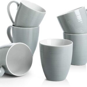 Coffee Mugs, 17 Oz Coffee Mug Set of 6, Corrugated Tea Mugs (Grey)