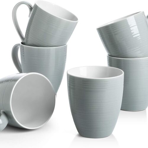 Coffee Mugs, 17 Oz Coffee Mug Set of 6, Corrugated Tea Mugs (Grey)