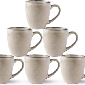 Ceramic Coffee Mugs Set of 6, 12oz Stoneware Coffee Mugs Set For Dad Mom Women MEN, Light Weight Coffee Cups for Latte/Tea/Beer/Hot Cocoa, Dishwasher & Microwave Safe,Cappuccino