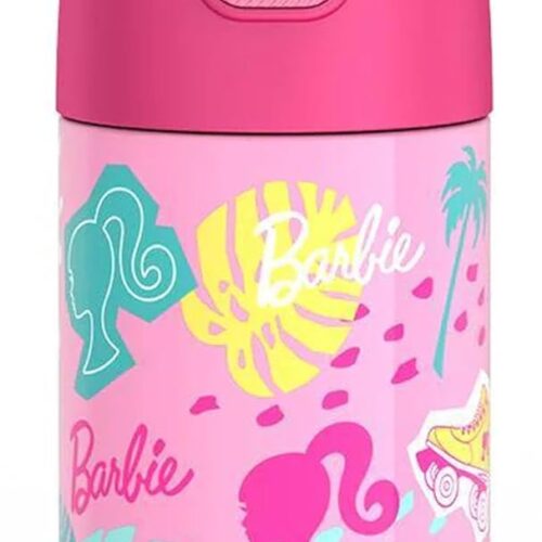 Water Bottle with Straw – 12 Ounce – Kids Stainless Steel Vacuum Insulated Water Bottle with Lid, Barbie