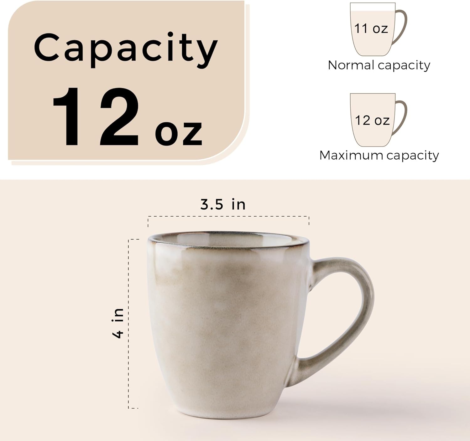 Ceramic Coffee Mugs Set of 6, 12oz Stoneware Coffee Mugs Set For Dad Mom Women MEN, Light Weight Coffee Cups for Latte/Tea/Beer/Hot Cocoa, Dishwasher & Microwave Safe,Cappuccino - Image 2