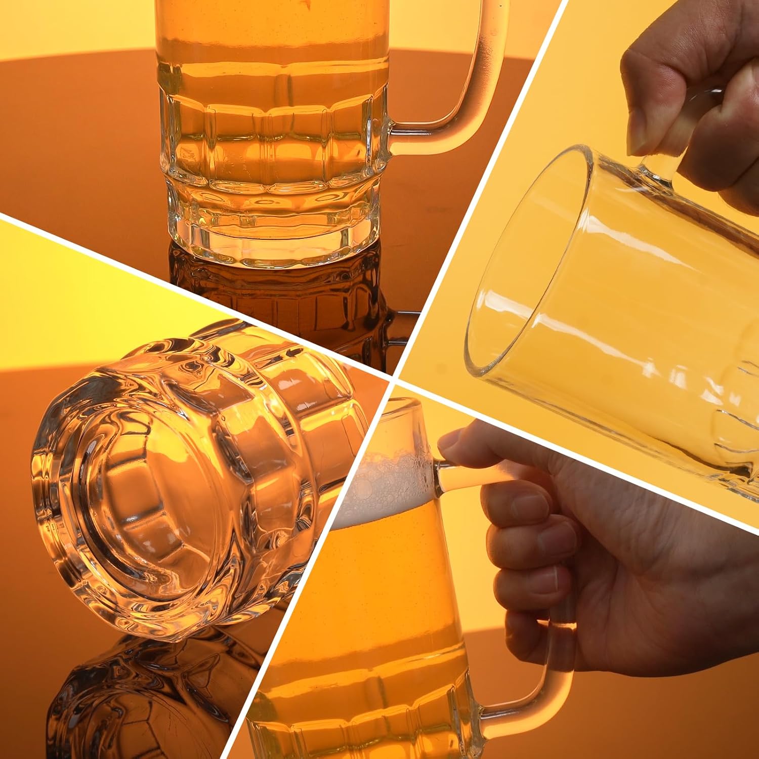 20 OZ Beer Stein Mugs, German Clear Large Tall Beer Glasses With Handle for Men, Mug Set of 2 - Image 2