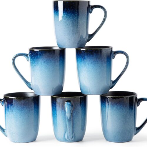 14 OZ Coffee Mugs Set of 6, Modern Large Ceramic Coffee Mugs Set with handle for Tea/Latte/Milk/Cocoa, Funny Tea Cups for Office and Home, Engagement Gifts…