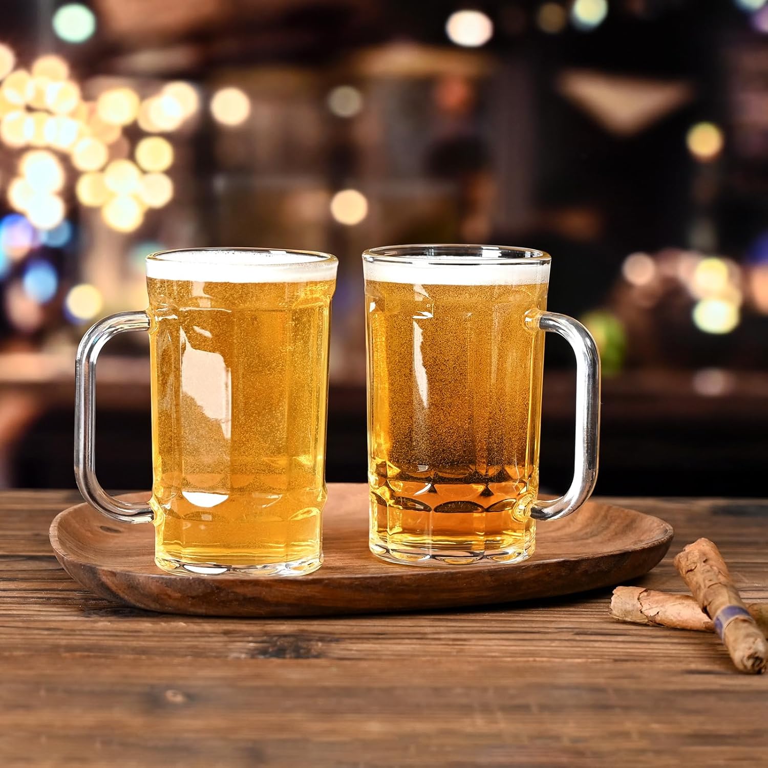 Beer Glasses, Set of 2 Beer Mug, Clear Beer Stein 11oz, Transparent Large Beer Mugs for Freezer, Glass Beer Mug, Glass Beer Mugs with Handles Dishwasher Safe - Image 2