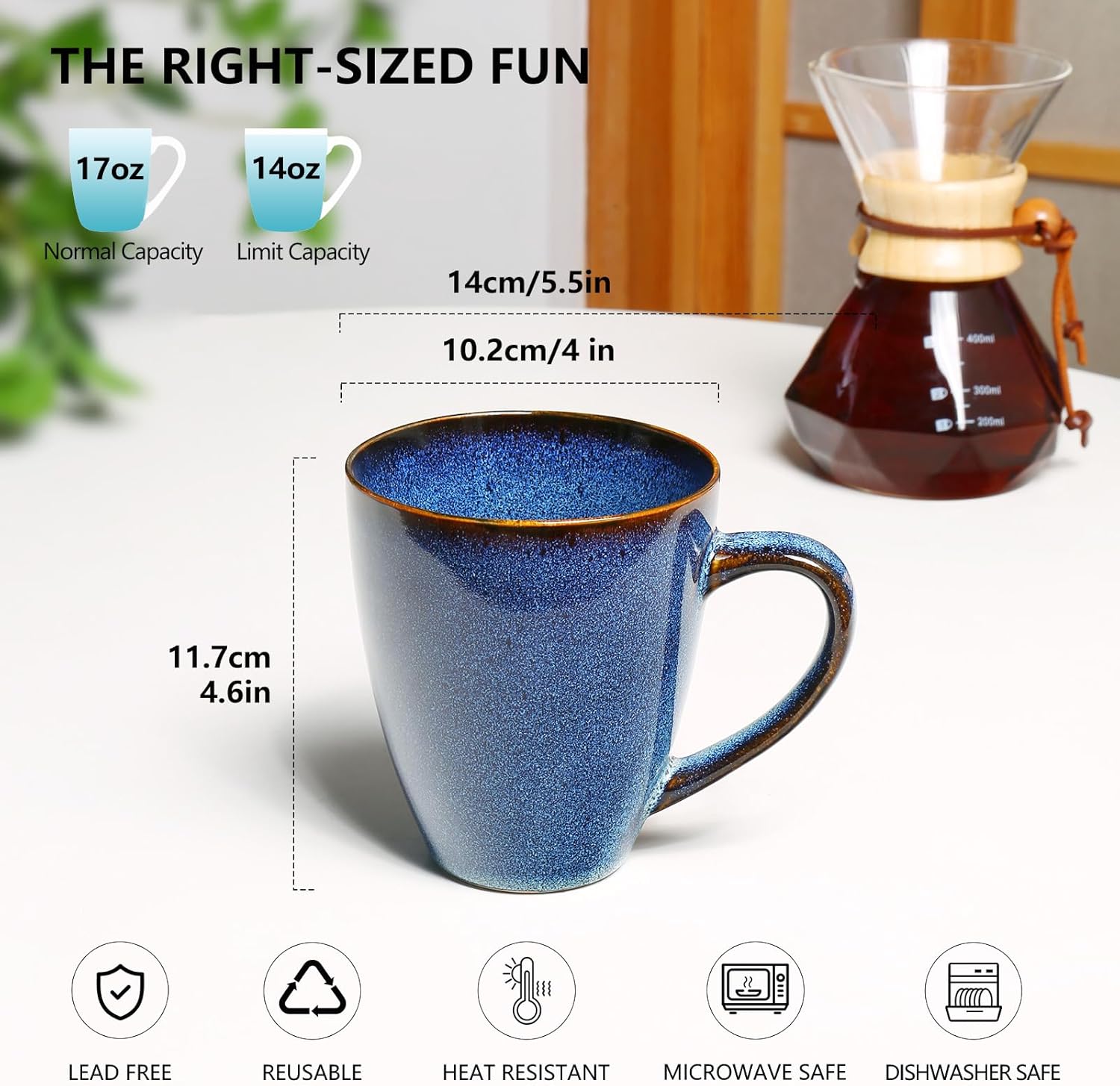 17 OZ Coffee Mugs Set of 6, Large Ceramic Blue Coffee Mugs Set with handle for Tea/Latte/Milk/Cocoa, Funny Tea Cups for Office and Home, Engagement Gifts. (Starry Blue) - Image 2