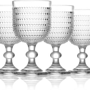 12 oz Clear Vintage Wine Glasses,Hobnail Drinking Glasses Set of 4,Embossed Goblet Glasses for Wedding,Party, Dinner,Bar