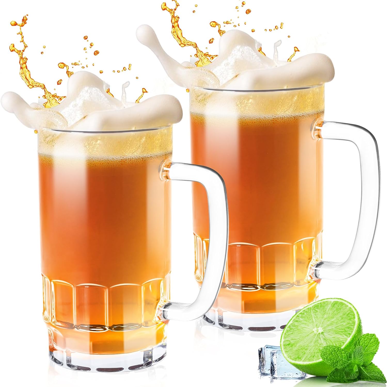 20 OZ Beer Stein Mugs, German Clear Large Tall Beer Glasses With Handle for Men, Mug Set of 2