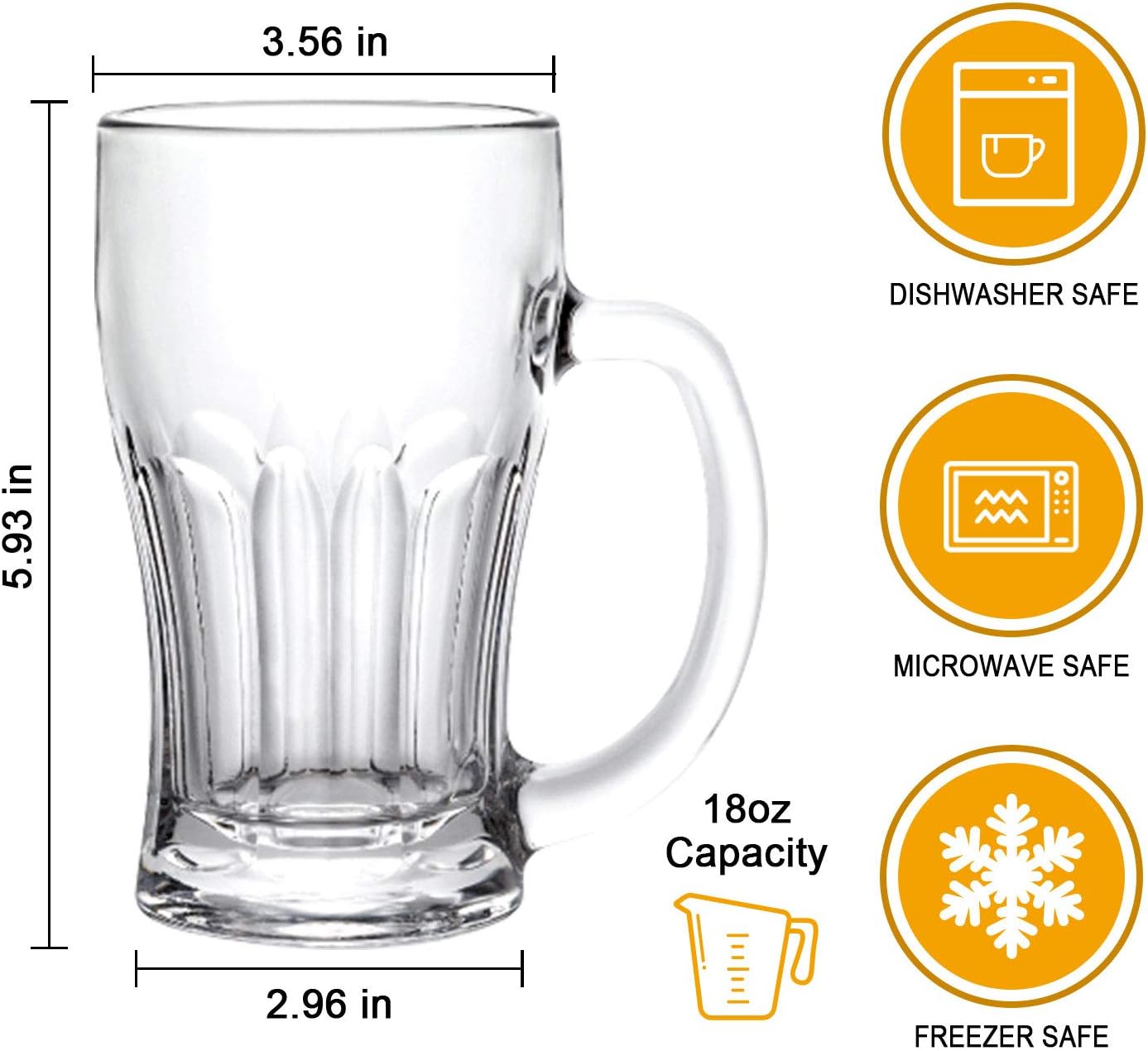 Beer Mugs Set,Glass Mugs With Handle 18oz,Large Beer Glasses For Freezer,Beer Cups Drinking Glasses 520ml,Pub Drinking Mugs Stein Water Cups For Bar,Alcohol,Beverages Set of 8 - Image 2