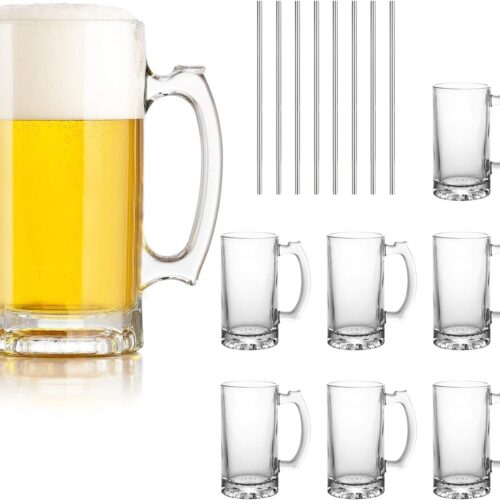 Beer Mugs Set,Glass Mugs With Handle 16oz,Large Beer Glasses For Freezer,Beer Cups Drinking Glasses 500ml,Pub Drinking Mugs Stein Water Cups For Bar,Alcohol,Beverages Set of 8 KTZB02…