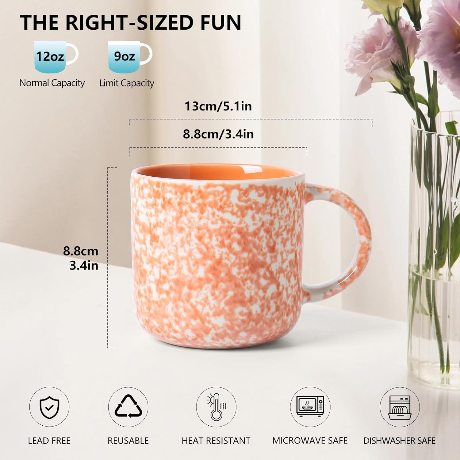 12 OZ Coffee Mugs Set of 4, Ceramic Coffee Mugs,Modern Coffee Mugs Set with handle for Tea/Latte/Cappuccino/Milk/Cocoa. (Orange, 4 Count(Pack of 1) - Image 2