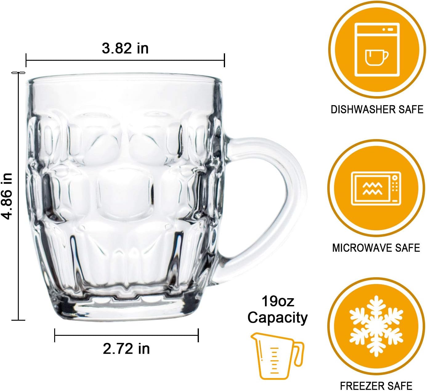 Beer Mugs Set,Glass Mugs With Handle 19oz,Large Beer Glasses For Freezer,Beer Cups Drinking Glasses 560ml,Pub Drinking Mugs Stein Water Cups For Bar,Alcohol,Beverages Set of 6… - Image 2