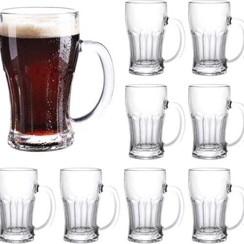 Beer Mugs Set,Glass Mugs With Handle 18oz,Large Beer Glasses For Freezer,Beer Cups Drinking Glasses 520ml,Pub Drinking Mugs Stein Water Cups For Bar,Alcohol,Beverages Set of 8