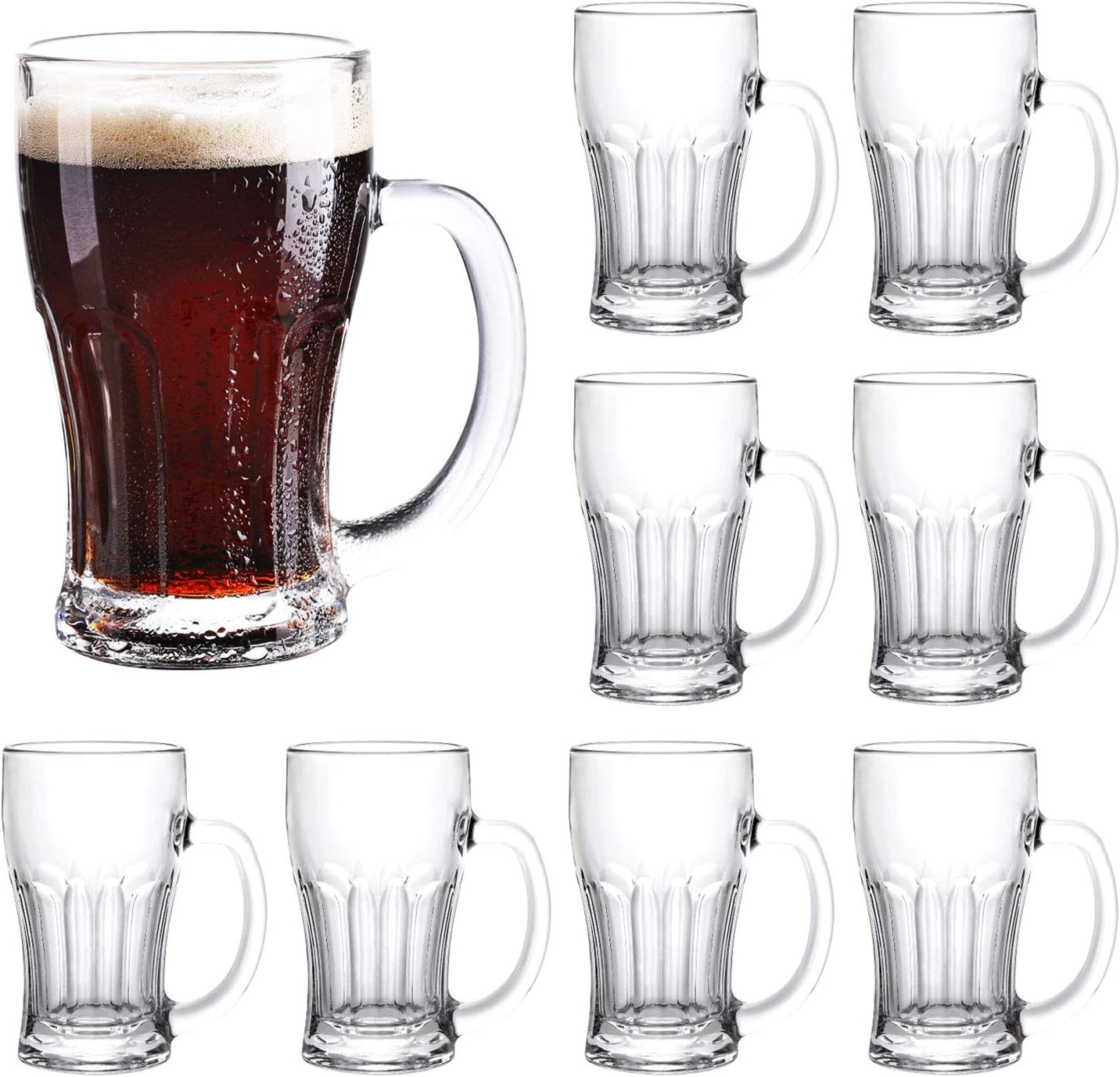 Beer Mugs Set,Glass Mugs With Handle 18oz,Large Beer Glasses For Freezer,Beer Cups Drinking Glasses 520ml,Pub Drinking Mugs Stein Water Cups For Bar,Alcohol,Beverages Set of 8