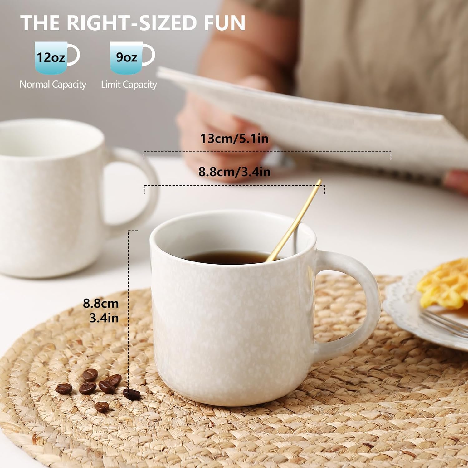 12 OZ Coffee Mugs Set of 4, Modern Ceramic Coffee Mugs Set with handle for Tea/Latte/Cappuccino/Milk/Cocoa.White. - Image 2