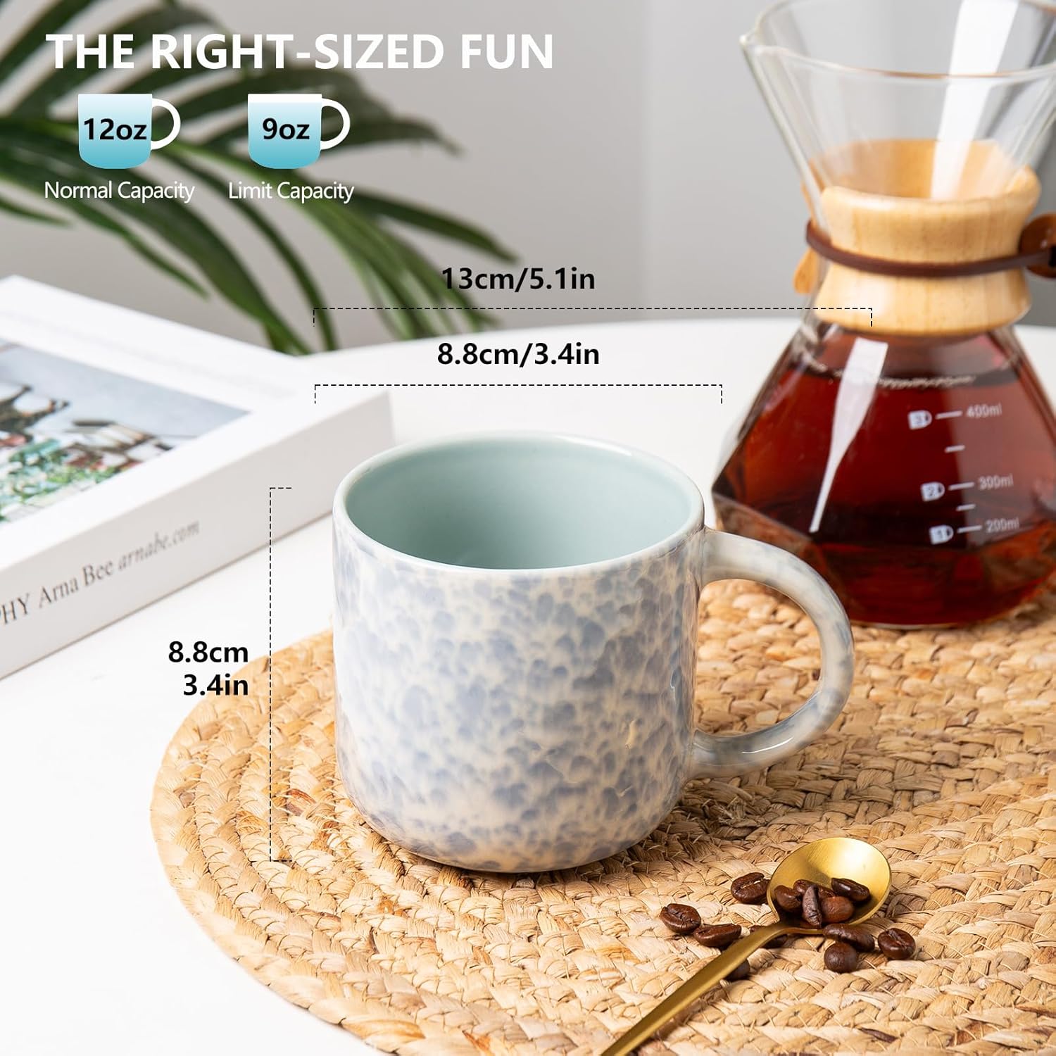 12 OZ Coffee Mugs Set of 4, Ceramic Coffee Mugs,Modern Coffee Mugs Set with handle for Tea/Latte/Cappuccino/Milk/Cocoa. (BLUE, 4 Count(Pack of 1) - Image 2