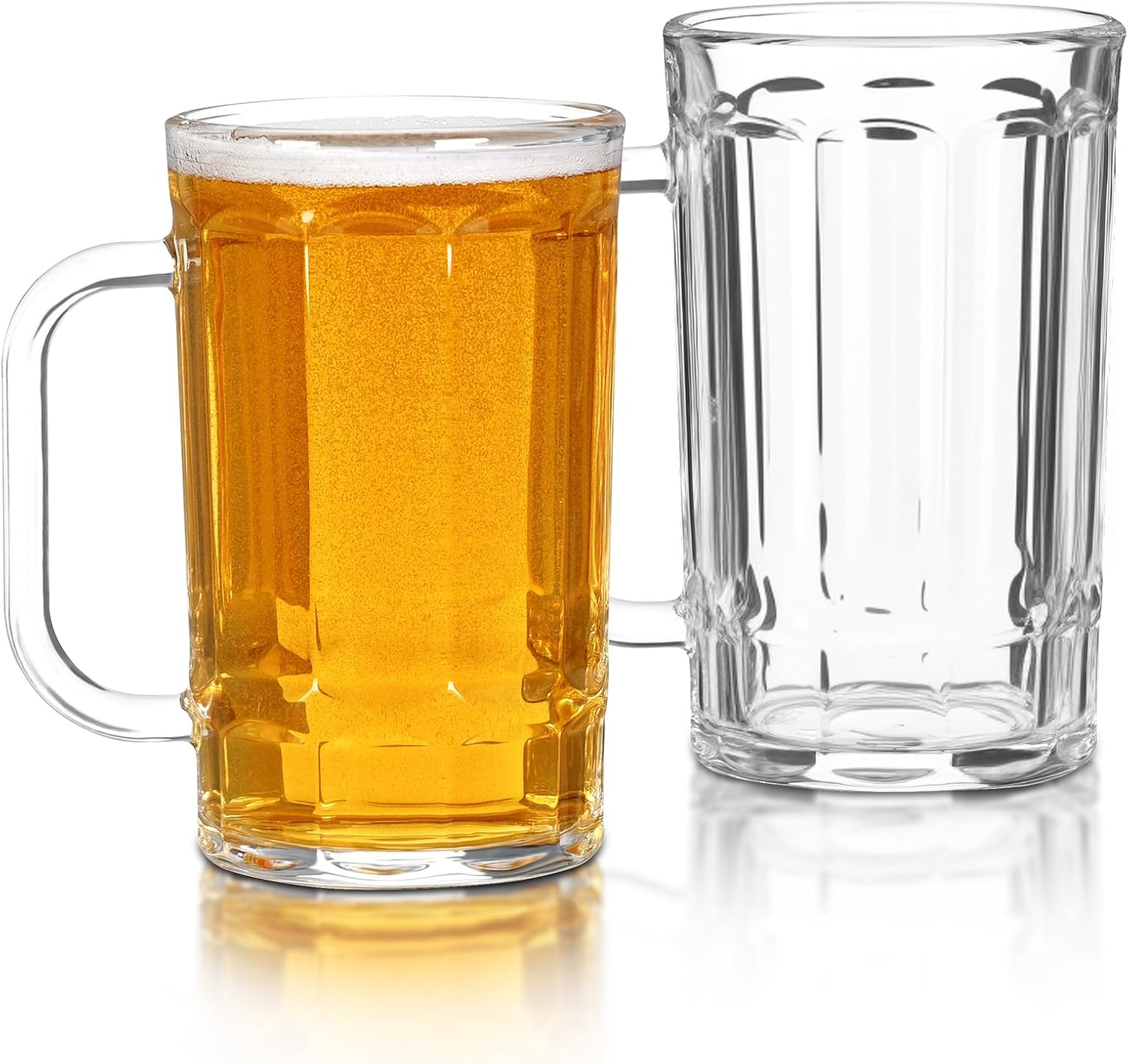 Beer Glasses, Set of 2 Beer Mug, Clear Beer Stein 11oz, Transparent Large Beer Mugs for Freezer, Glass Beer Mug, Glass Beer Mugs with Handles Dishwasher Safe