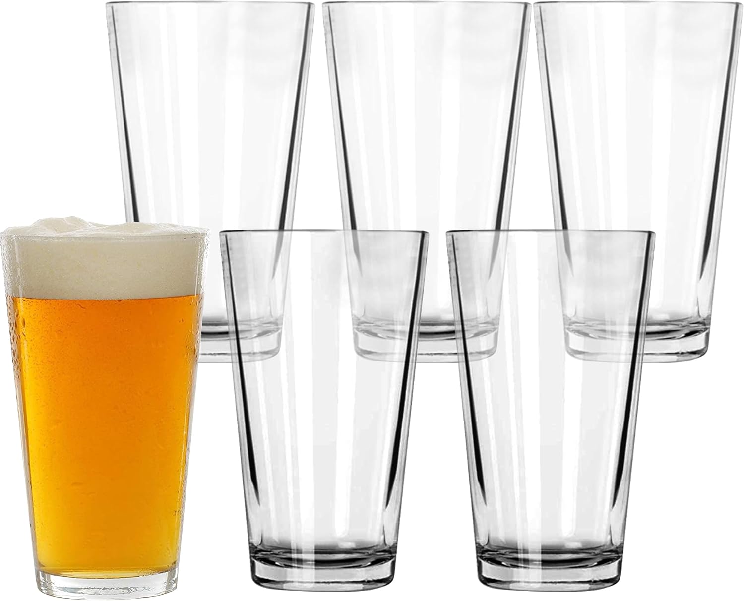 Pint Glasses Set of 6 - 16 oz Drinking Glasses Made for Cold Beverages - 16 oz Mixing Glass & Highball Set of 6 for Homes, Pubs & More - Freezer & Dishwasher-Friendly Cocktail Glasses,