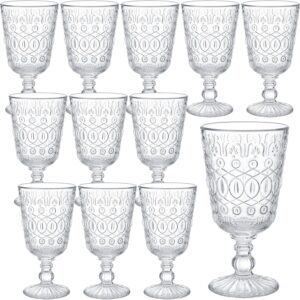 Wine Glasses Set of 12 Vintage Goblet 9 oz Vintage Colored Glass Goblet Beverage Stemmed Glass Cups Romantic Embossed Glassware for Wedding Party Holidays Anniversary (Clear)