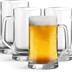 Beer Mugs, Glasses Set of 4, 12.7 Oz, Clear Large Mugs, Gift for Men, With Handles, Large Drinking Cups for Tea, Coffee, Root Floats, Dishwasher and Refrigerator Safe, Durable