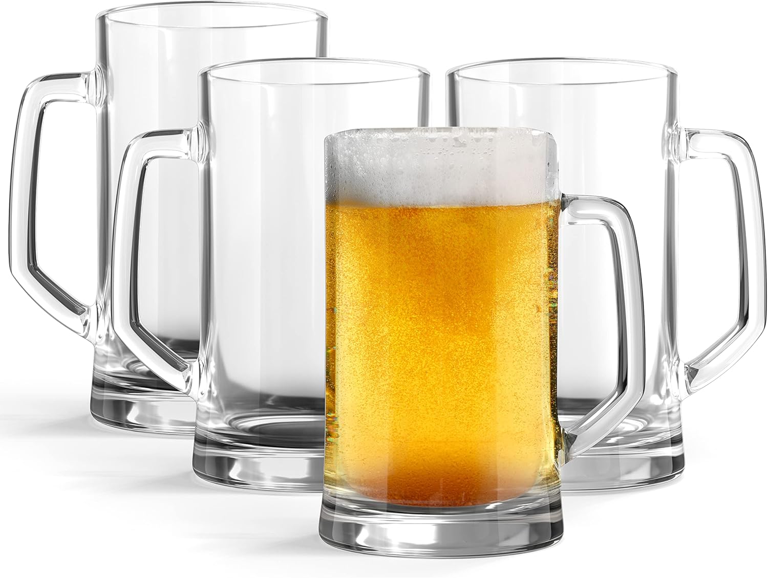 Beer Mugs, Glasses Set of 4, 12.7 Oz, Clear Large Mugs, Gift for Men, With Handles, Large Drinking Cups for Tea, Coffee, Root Floats, Dishwasher and Refrigerator Safe, Durable
