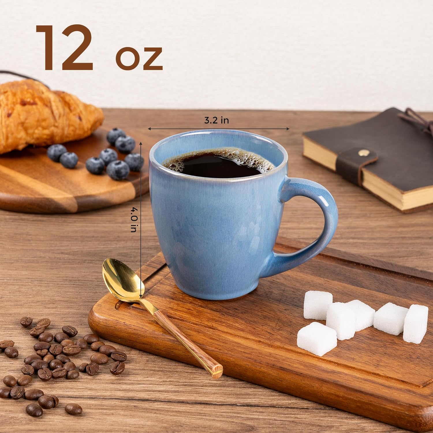 Ceramic Coffee Mugs Set of 6, 12oz Stoneware Coffee Mugs Set For Dad Mom Women MEN, Light Weight Coffee Cups for Latte/Tea/Beer/Hot Cocoa, Dishwasher & Microwave Safe - Image 2