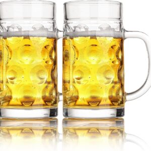 Freezer Beer Mugs, 20 oz Large Heavy Glass Mugs with Handles Set of 2, Clear Large Beer Steins for Tea, Coffee, Lead-Free Glasses Oktoberfest Style, Best Gifts for Dad Husband or Friend