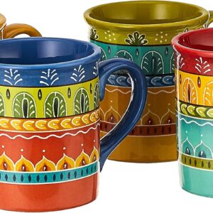 Mugs Set of 4 – 16 oz Colorful Ceramic Coffee Cups with Bold Multicolor Patterns, Microwave & Dishwasher Safe, Boho Kitchen Drinkware for Tea, Cocoa & More