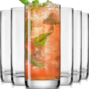 13oz Highball Glasses, 6pc Tall Glass Sets. Lead-Free Crystal Drinking Glasses. Water Glasses, Mojito Glass Cups, Tom Collins Bar Glassware, and Mixed Drink Cocktail Glass Set