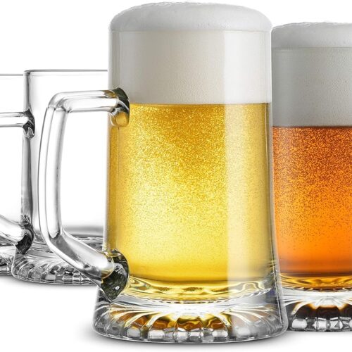 4-Pack Solid Heavy Large Beer Glasses with Handle – 17.1/4 Ounce Glass Steins, Traditional Beer Mug glasses Set, Perfect Coffee – Tea Glass, Everyday Drinking Glasses, Cocktail Glasses