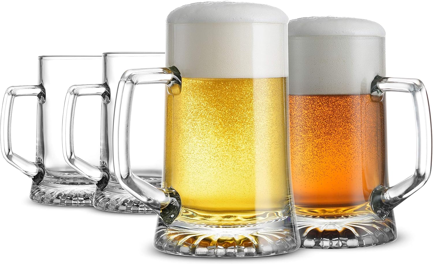 4-Pack Solid Heavy Large Beer Glasses with Handle - 17.1/4 Ounce Glass Steins, Traditional Beer Mug glasses Set, Perfect Coffee - Tea Glass, Everyday Drinking Glasses, Cocktail Glasses